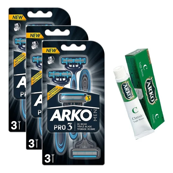 Arko Men Pro3 3'lü 3 Bıçaklı Tıraş Bıçağı 3 Adet + Hediye Arko Krem - Görsel 2
