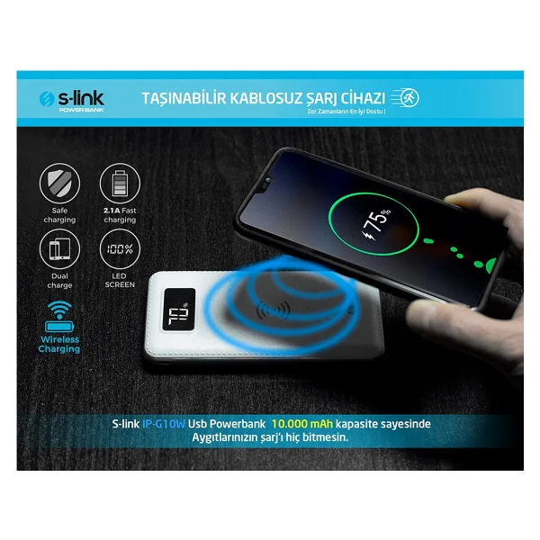 S-Link Ip-G10w Siyah 10000 mAh Kablosuz Powerbank - Görsel 7
