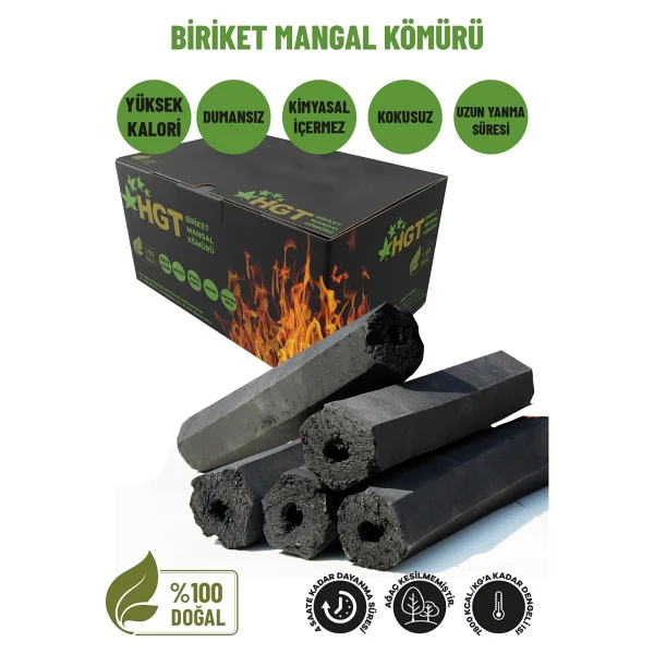 Briket Mangal Kömür Doğal Kimyasal Sız Presle Üretilmiş Dumansız Kokusuz Yüksek Isı 2,5 Kg (Hediyeli) - Bej - 1 Adet - Görsel 5