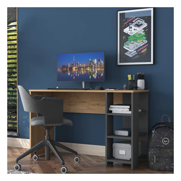 Rani Ha108 Raflı Çalışma Ofis Bilgisayar Masası Antrasit - Sepet Ceviz - 120 X 45 Cm - Ceviz - Antrasit - Görsel 6