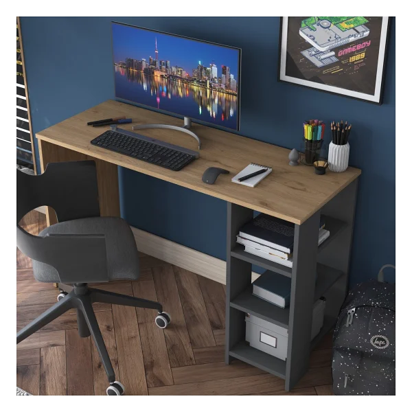 Rani Ha108 Raflı Çalışma Ofis Bilgisayar Masası Antrasit - Sepet Ceviz - 120 X 45 Cm - Ceviz - Antrasit - Görsel 3