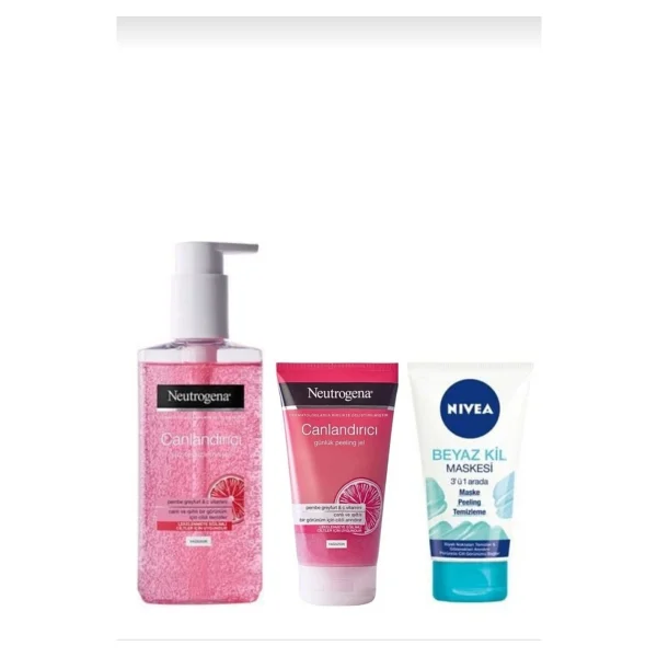 Neutrogena Canlandırıcı Yüz Tem. Jeli 200ml&Vısıbly Clear Pembe Peeling Jel 150ml&Nıvea Beyaz Kil Maskesi 150ml - Görsel 2