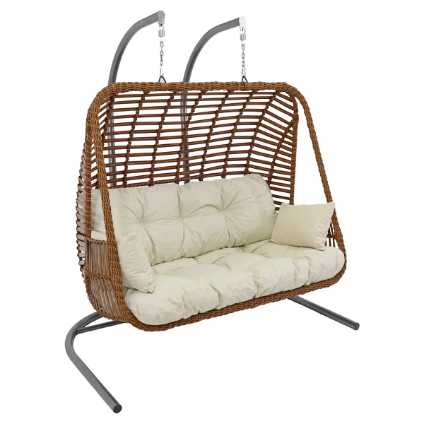 Monalin Home Garden Kudüs Rattan El Örgüsü Çift Kişilik Balkon Teras Bahçe Salıncağı - Kahverengi - Görsel 3