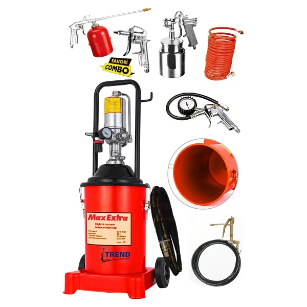Max Extra 12 Litre Havalı Gres Pompası 4 Mt. Hortum Tabanca Ve 5 Parça Havalı Alet Seti - Görsel 2