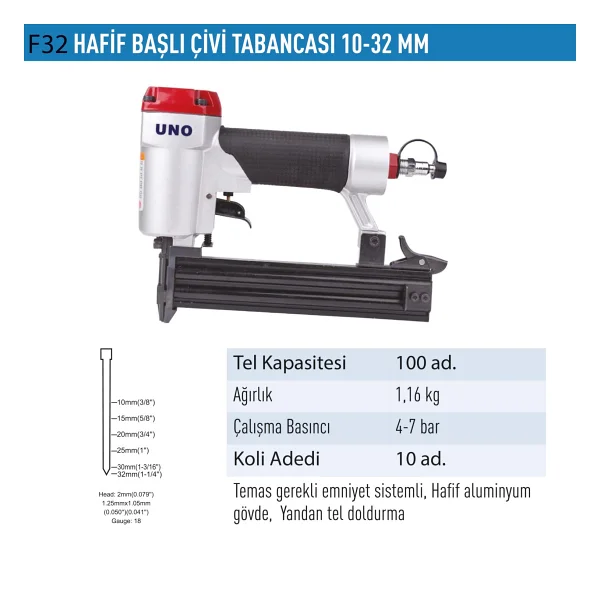 Çivi Tabancası Uno Hafif Başlı 10-32 Mm Unodf32 - Görsel 2