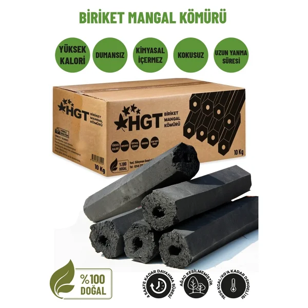 Briket Mangal Kömür Doğal Kimyasal Sız Presle Üretilmiş Dumansız Kokusuz Yüksek Isı 2,5 Kg (Hediyeli) - Bej - 1 Adet - Görsel 4