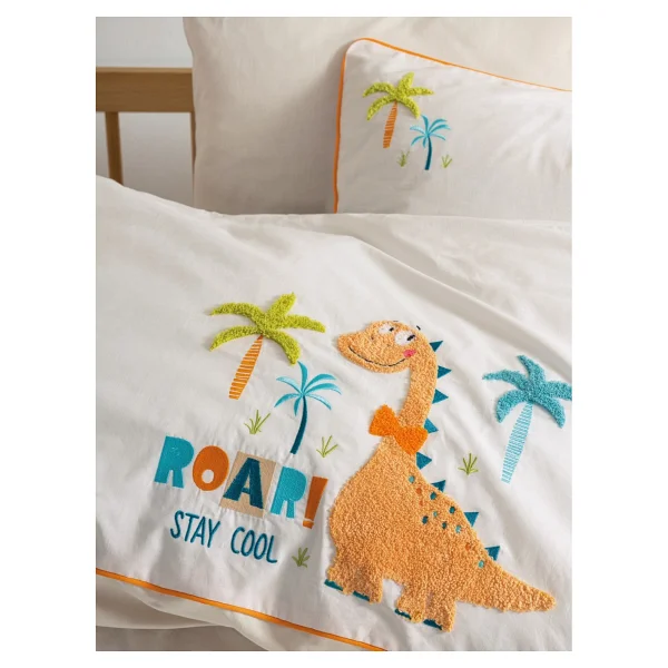 Cotton Box %100 Pamuk Dinozor Ve Palmiye Nakışlı Bebek Nevresim Takımı - Renkli Bebek Nevresim Modelleri - Kiddo - 100 X 150 Cm - Krem - Görsel 2