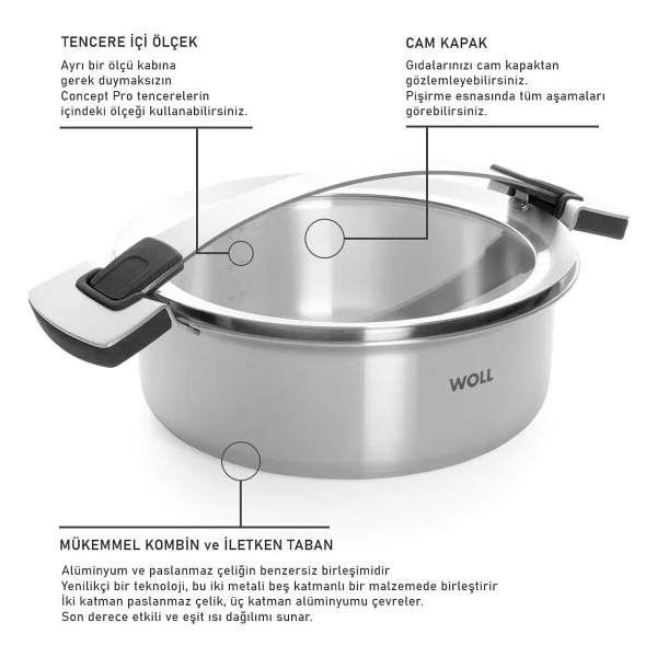 Woll Concept Pro 24 cm Sığ Çelik Tencere - Görsel 5