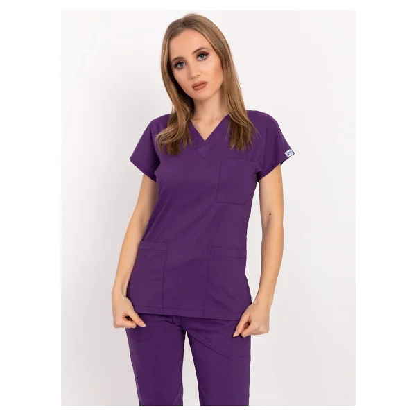 Nur Medikal Giyim Mor Renk Likralı Unisex Doktor Hemşire Hastane Scrubs Üniforma Takımı - XS - Görsel 4