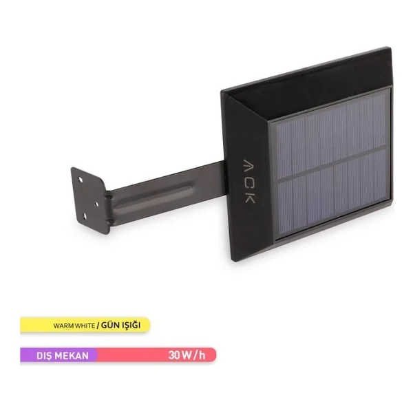 Ack Sensörlü LED Solar Bahçe Armatürü Güneş Enerjili Duvar Aydınlatması 3000k Günışığı - 2 Kademeli - Renkli - Görsel 3