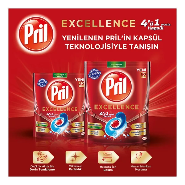 Pril Excellence 4'ü 1 Arada Bulaşık Makinesi Tableti 22'li - Görsel 4
