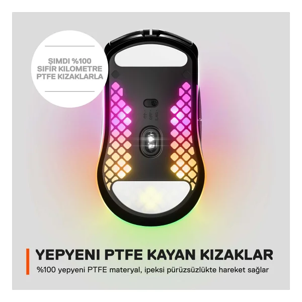 Steelseries Aerox 3 Onyx RGB Şarjlı Ergonomik Optik Kablosuz Oyuncu Mouse - Görsel 5
