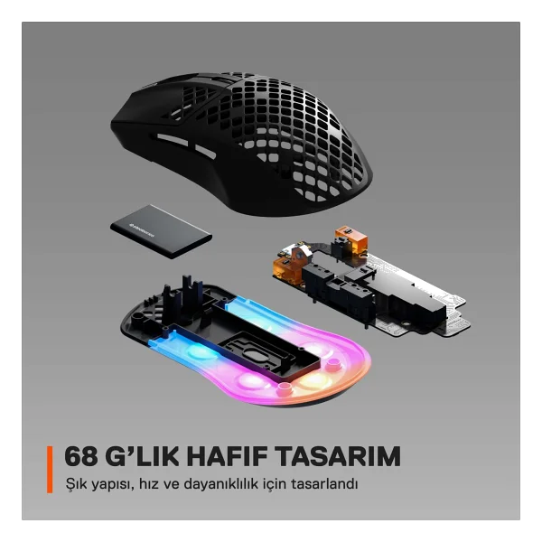 Steelseries Aerox 3 Onyx RGB Şarjlı Ergonomik Optik Kablosuz Oyuncu Mouse - Görsel 7