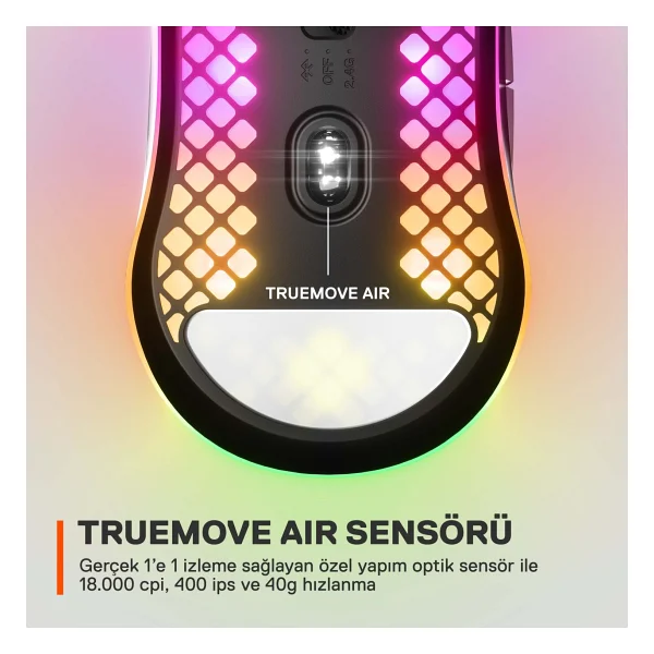 Steelseries Aerox 3 Onyx RGB Şarjlı Ergonomik Optik Kablosuz Oyuncu Mouse - Görsel 8