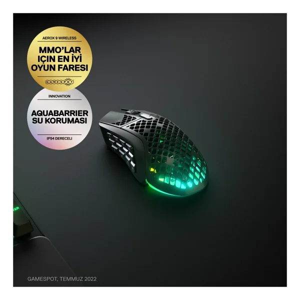 Steelseries Aerox 9 RGB Makrolu Şarjlı Optik Kablosuz Oyuncu Mouse - Görsel 3