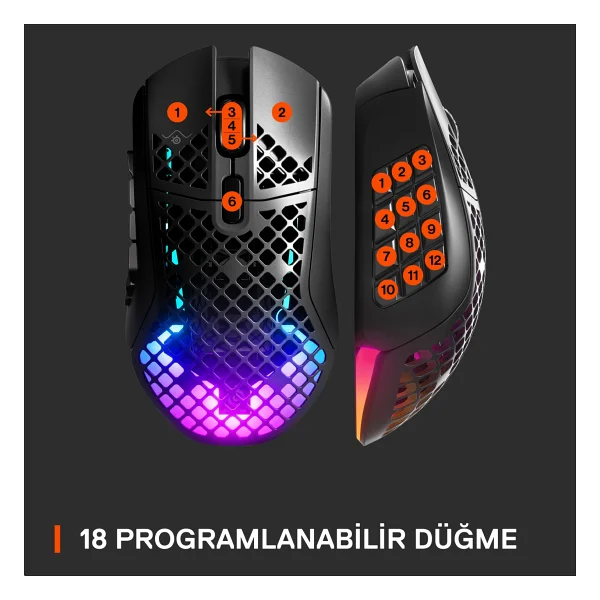 Steelseries Aerox 9 RGB Makrolu Şarjlı Optik Kablosuz Oyuncu Mouse - Görsel 5