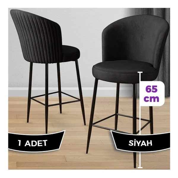 Canisa Concept Alte Serisi Mutfak Bar Sandalyesi Babyface Kumaş Siyah Metal Ayak 1 Adet Sandalye - Ayaklar Siyah - Görsel 3