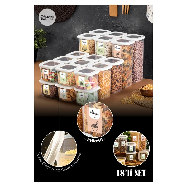 Vienev 18li Renkli Etiketli Kare Erzak Saklama Kabı Seti Beyaz 6x(1,75 Lt - 1,2 Lt - 0,55 Lt) - Görsel 6