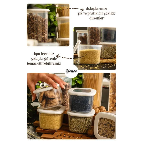 Vienev 18li Renkli Etiketli Kare Erzak Saklama Kabı Seti Beyaz 6x(1,75 Lt - 1,2 Lt - 0,55 Lt) - Görsel 3