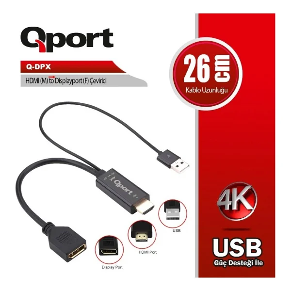 Qport Q-Dpx Hdmı To Displayport Dönüştürücü - Görsel 2