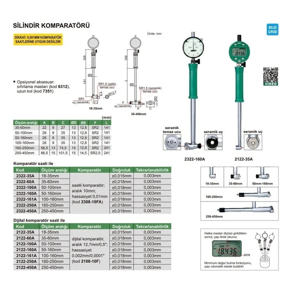 Insize 2322-160a 50-160 Mm Silindir Komparatörü - Görsel 2