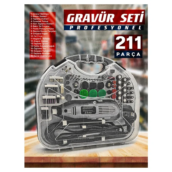 Proxtech Premium Çok Amaçlı Devir Ayarli 211 Parça Hobi Gravür Seti El Motoru Usta Set Esnek Şaft Hediyeli - Görsel 4