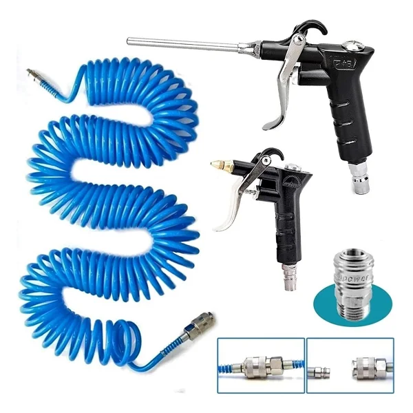 Proxtech Kompresör Spiral Hava Hortumu 8 Mm 15 Mt Hava Jakı Hava Tabancası Recor 3 Pcs Seti - Görsel 4