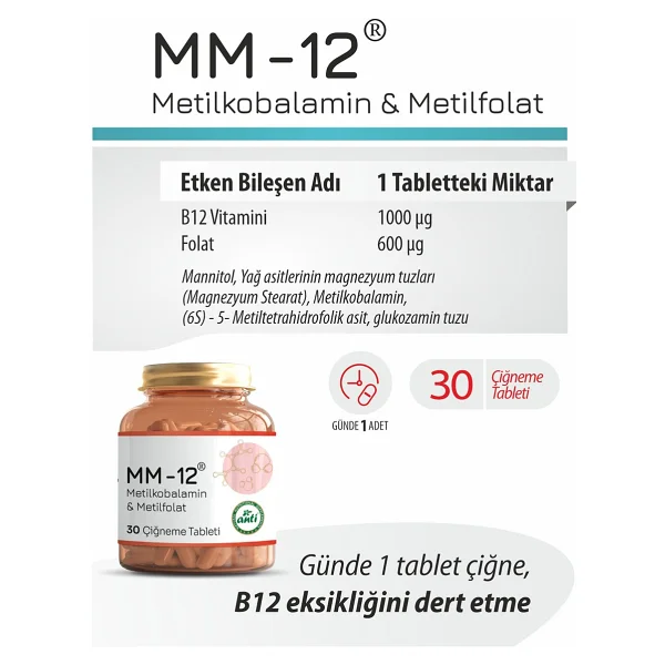 Anti MM-12 Metilkobalamin ve Metilfolat 30 Çiğneme Tableti - Görsel 8