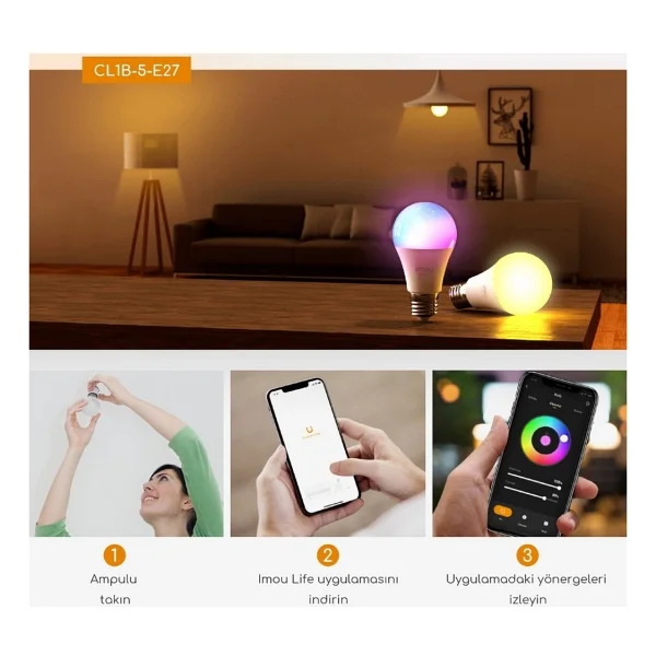Imou Akıllı LED Wi-Fi Ampul / Çok Renkli - Ayarlanabilir Işık Şiddeti - Programlama Ve Zamanlama - Uygulama Üzerinden Kontrol - E27 Duy (Cl1b-5-E27) - Görsel 4