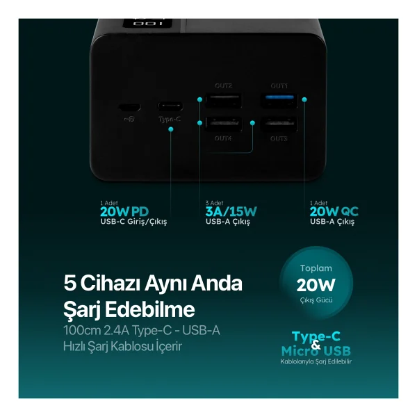 Ttec Recharger Mega 2bb197 50000 mAh Hızlı Şarj Powerbank - Görsel 3