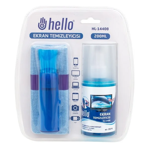 Hello Hl-14408 Sprey + Fiber Bez + Fırça 200ml Lcd Ekran Temizleme Seti - Görsel 3
