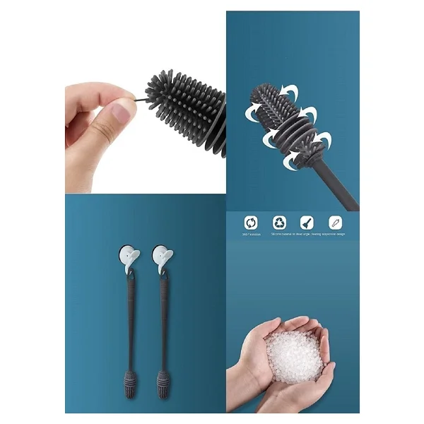 Lusso Cosmetic Biberon Temizleme Fırçası Silikon Süt Şişe Yıkama Fırçası 360 Derece Döner Fonksiyonlu Uzun Saplı - Görsel 3