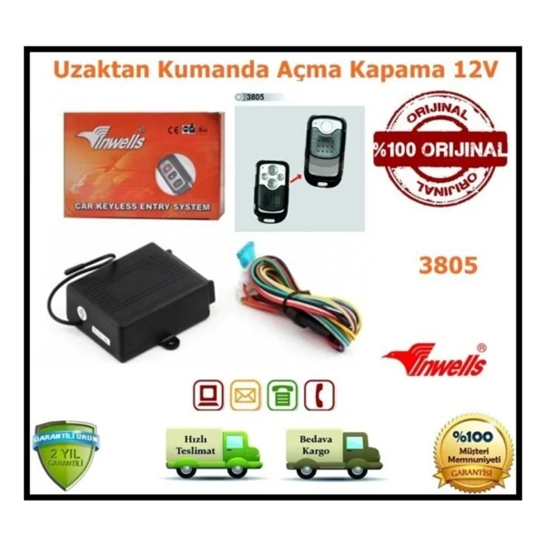Inwells Oto Uzaktan Kumanda Açma Kapama Seti 12volt 3805 - Görsel 2