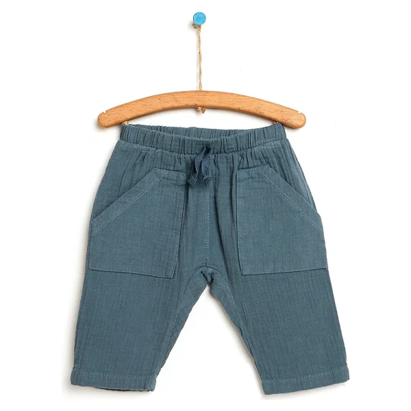 Hellobaby Hellobaby Basic Erkek Bebek Ön Cepli Dokuma Pantolon Erkek Bebek - Koyu Mavi - 9 Ay - Görsel 4