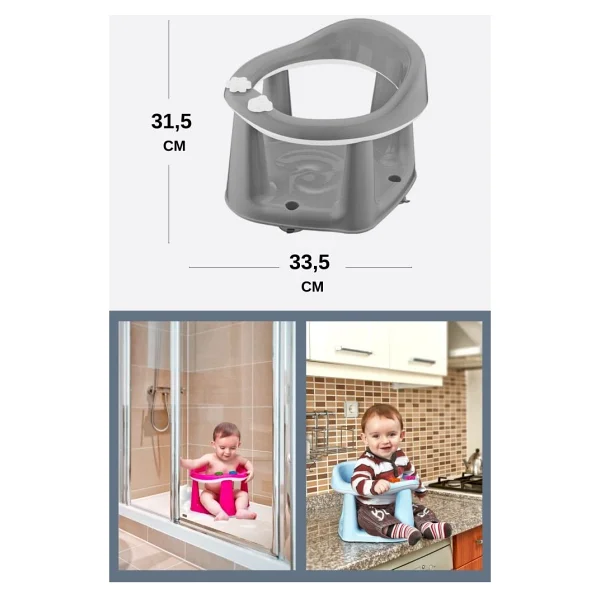 Flosoft Vakumlu Bebek Banyo Oturağı & Mama Oturağı 2'si 1 Arada Gri - Görsel 2