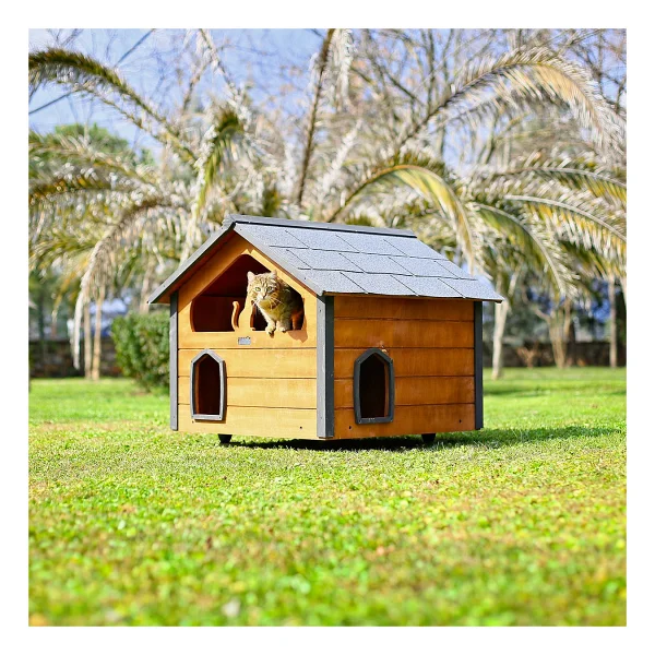 Mandu Teraslı Ahşap Kedi Evi - Görsel 2