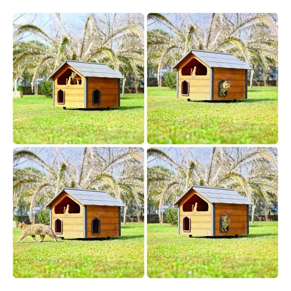 Mandu Teraslı Ahşap Kedi Evi - Görsel 5