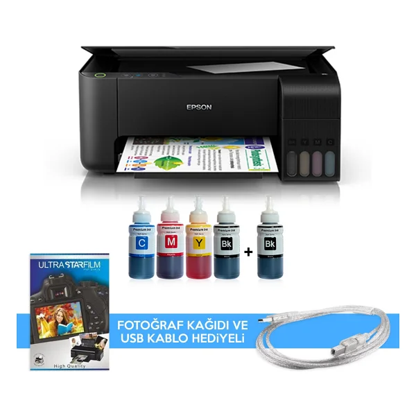 Epson EcoTank L3150 Tarayıcı + Fotokopi Renkli Çok Fonksiyonlu Tanklı Mürekkep Püskürtmeli Yazıcı - Muadil Mürekkepli - Görsel 2
