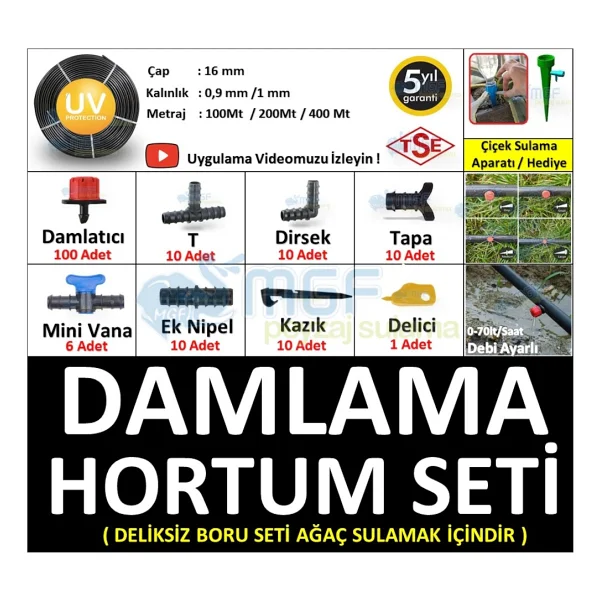 Mgf Plast 100 Mt. Damla Sulama Borusu Deliksiz Damlama Sulama Hortumu Hazır Aparatlı Seti Sistemi - Görsel 6
