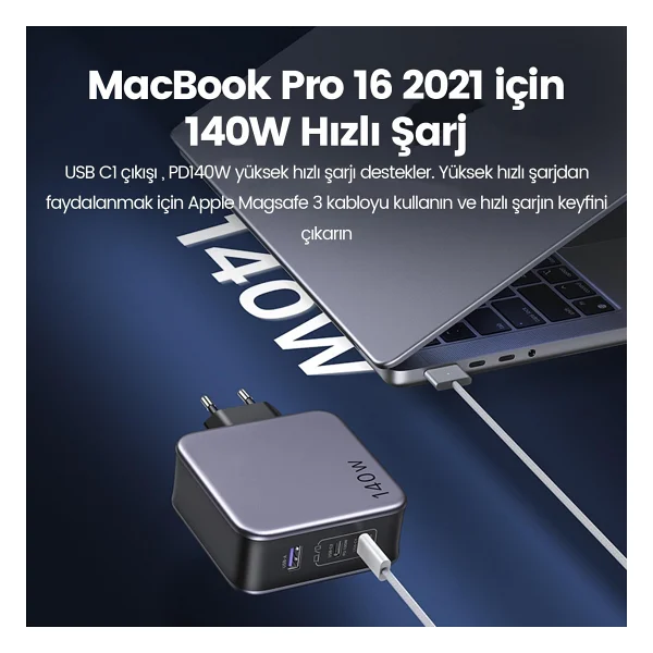 Ugreen Nexode 140 W Type-C Kablolu Hızlı Şarj Aleti - Görsel 4