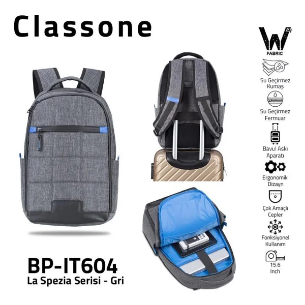 Classone La Spezia Bp-It604 Gri 15.6" Laptop Sırt Çantası - Görsel 2