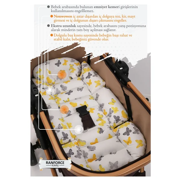 Umaybebek Ortopedik Bel Destekli Bebek Arabası Minderi, Pamuk Kumaş - Orijinal Ürün - Sarı - Görsel 3