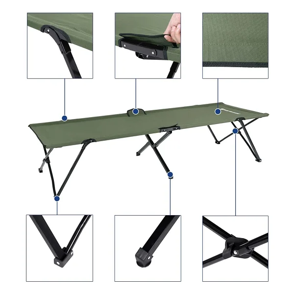 Songmics Üniseks Yetişkin Kamp Yatağı, Kamp Yatağı, TÜV Rheinland tarafından test edilmiştir, maksimum statik yük kapasitesi 260 kg, 206 x 45 x 75 cm GCB25J, yeşil, 205 x 75 x 46 cm - Görsel 4