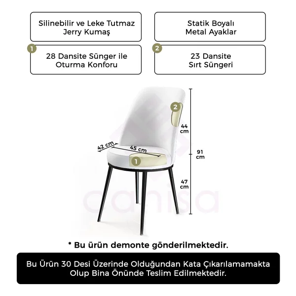 Canisa Concept Dexa Serisi Üst Kalite Mutfak Sandalyesi Metal Beyaz Iskeletli 4 Adet Sandalye - Füme - Görsel 3
