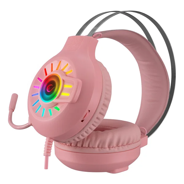 Rampage Zengibar Rm-K44 Pembe RGB 7.1 USB Kulak Üstü Oyuncu Kulaklığı - Görsel 2
