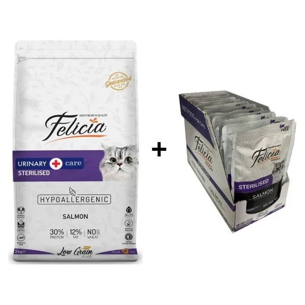 Felicia Somonlu Light Sterilised Kedi Maması 2 Kg + 12 Adet Felicia Somonlu Kısır Yaş Mama 85 Gr - Görsel 2