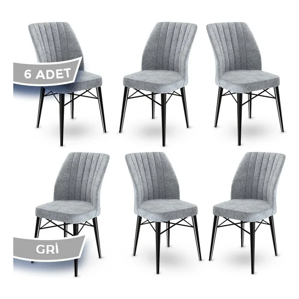 Canisa Concept Flex Serisi Üst Kalite Mutfak Sandalyesi Gürgen Siyah Ahşap Ayak 6 Adet Sandalye, - Füme - Görsel 6