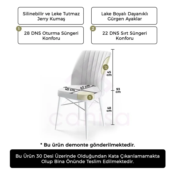 Canisa Concept Flex Serisi Üst Kalite Mutfak Sandalyesi Gürgen Siyah Ahşap Ayak 6 Adet Sandalye, - Füme - Görsel 3