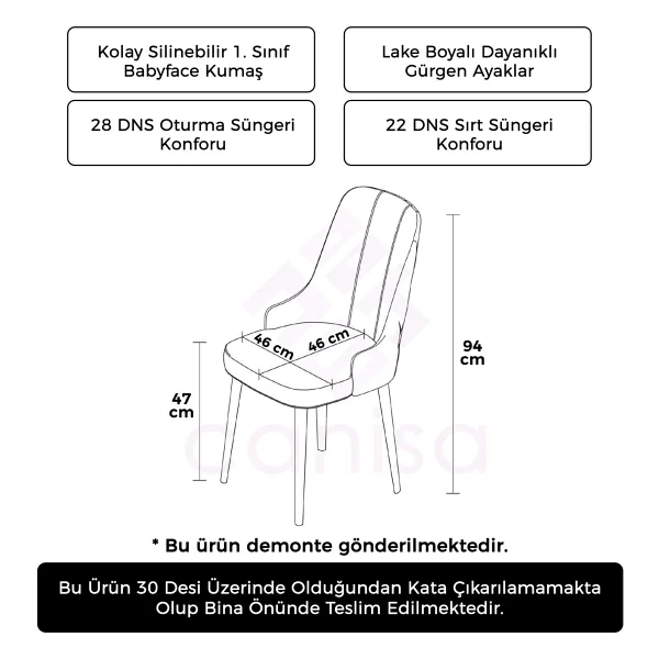 Canisa Concept Maya Serisi Babyface Ithal Kumaş Sandalye Siyah Gürgen Ayak 4 Adet Sandalye - Lacivert - Görsel 3