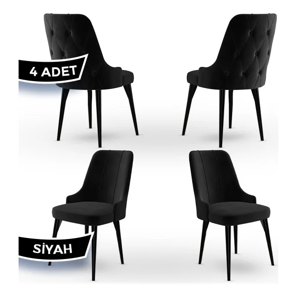 Canisa Concept Maya Serisi Babyface Ithal Kumaş Sandalye Siyah Gürgen Ayak 4 Adet Sandalye - Lacivert - Görsel 6